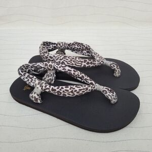 Sanuk Womens Yoga Sling 2 Brown Beige Cheetah Print Yoga Mat Sandals Shoes Sz 7